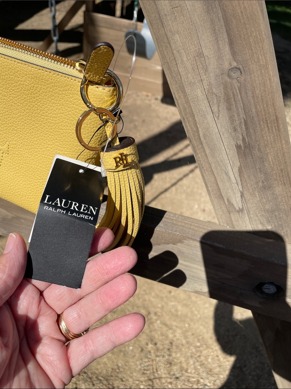 Ralph Lauren Yellow Pebbled Leather Wristlet Clutch with Tassel - Picture 4 of 13